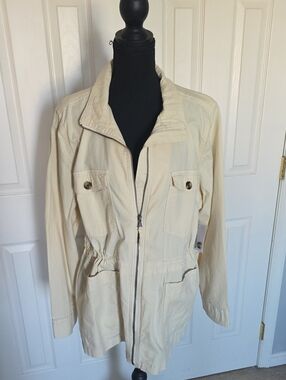 Light Cream Utility Anorak Jacket with Front Zip